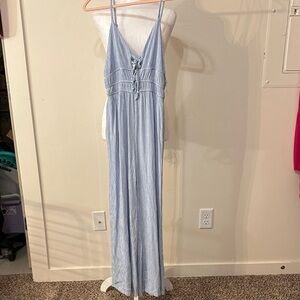 Light Blue Striped Spaghetti strap Jumpsuit